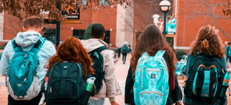 students going to a class