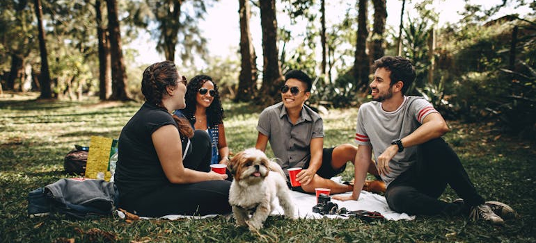 people picnicing in the woods