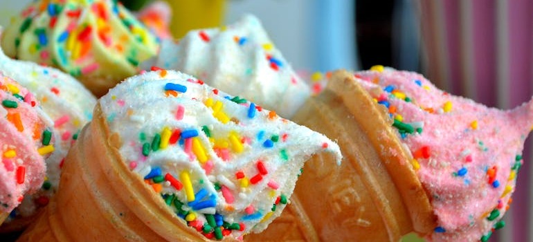 Several ice creams beside each other